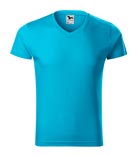 t-shirt męski v-neck slim fit, nadruk bezpośredni – turkusowy (44)